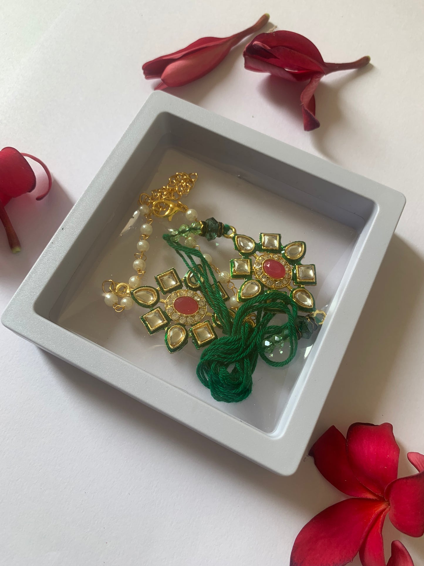 Royal Emerald Kundan Bhai Bhabhi Rakhi Jodi | Premium Pearl Chain Lumba Rakhi Set | Raksha Bandhan Special
