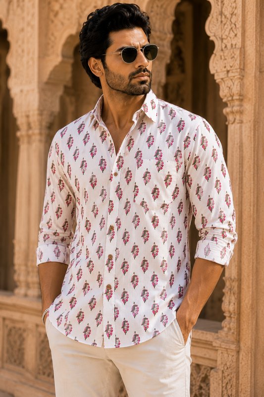 THEEMAR Royal Blossom Shirt | Pure Cotton Printed Full Sleeve Shirt for Men