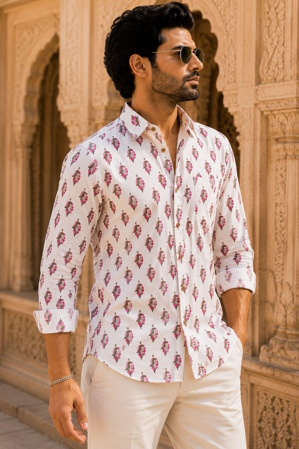 THEEMAR Royal Blossom Shirt | Pure Cotton Printed Full Sleeve Shirt for Men