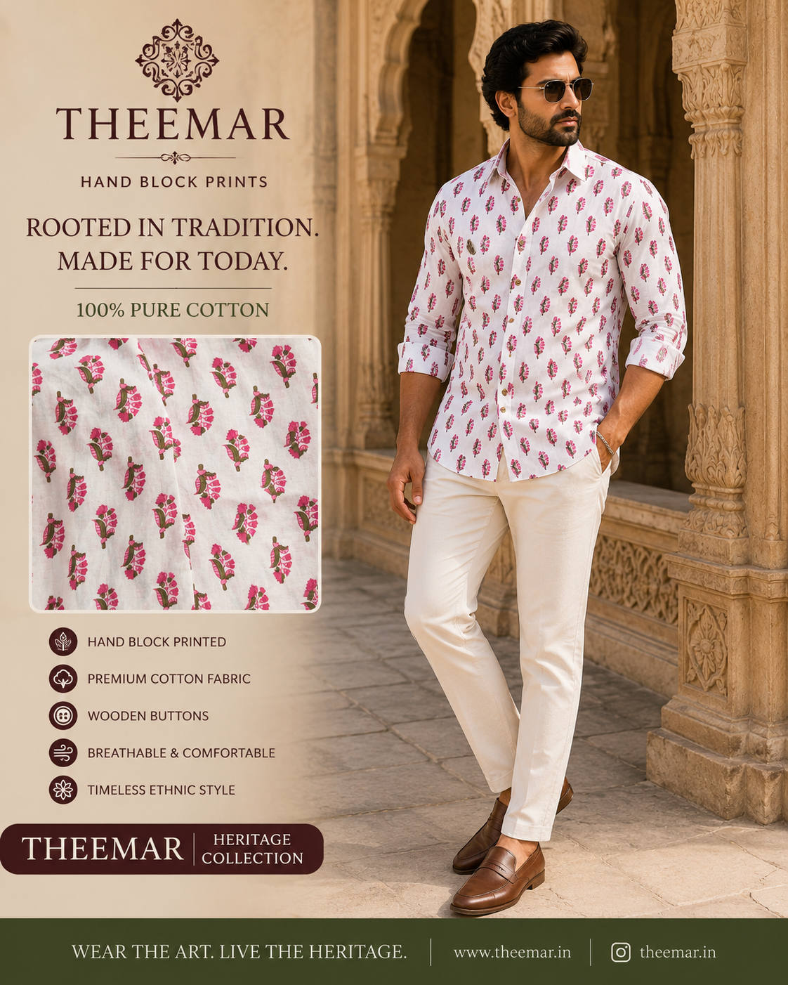 THEEMAR Royal Blossom Shirt | Pure Cotton Printed Full Sleeve Shirt for Men