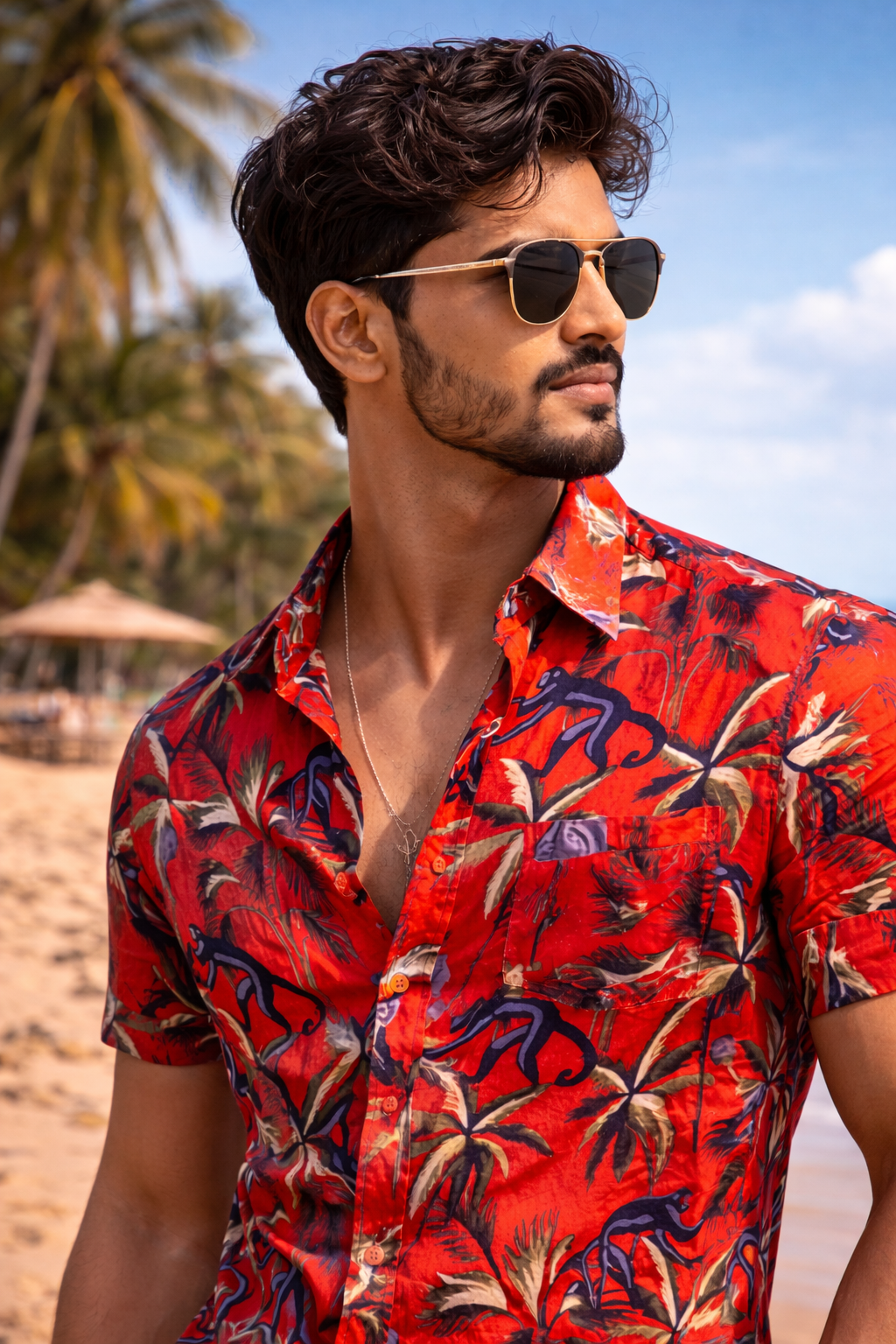 Red Jungle Print Shirt – Premium Cotton