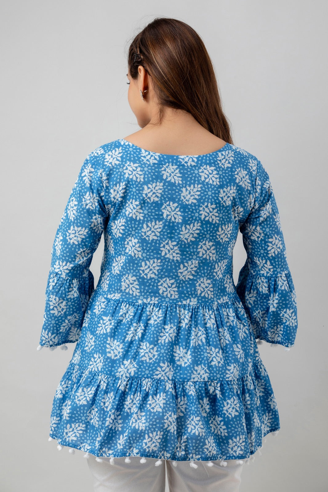 COTTON SKY BLUE & WHITE PRINTED TOP (TMR005)