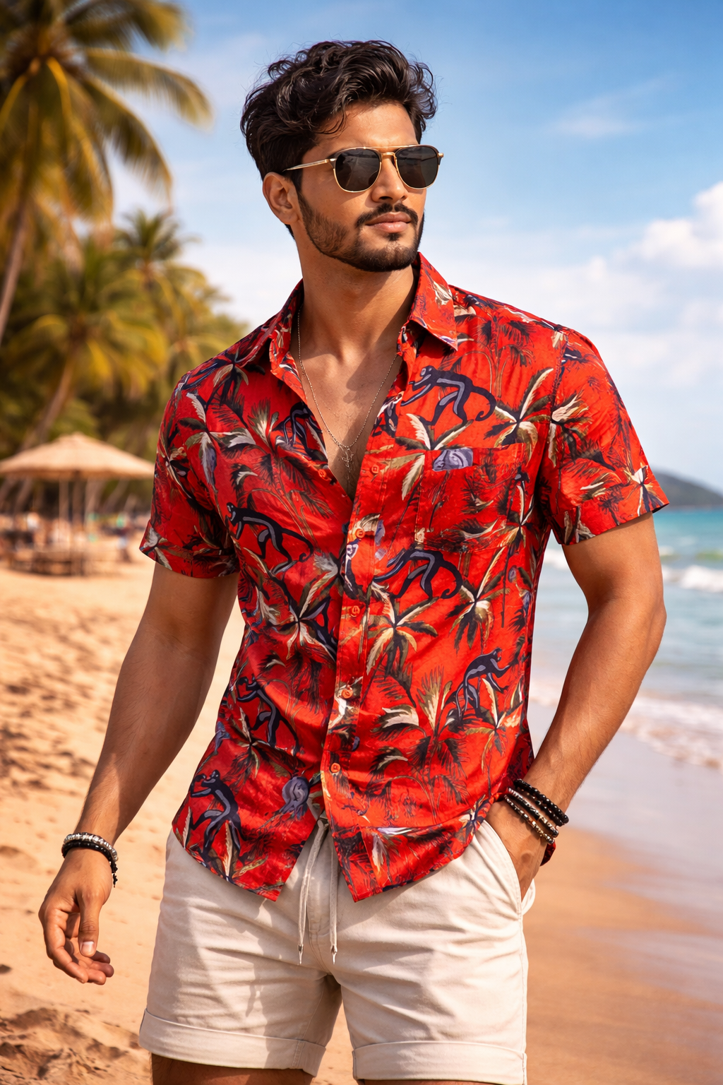 Red Jungle Print Shirt – Premium Cotton