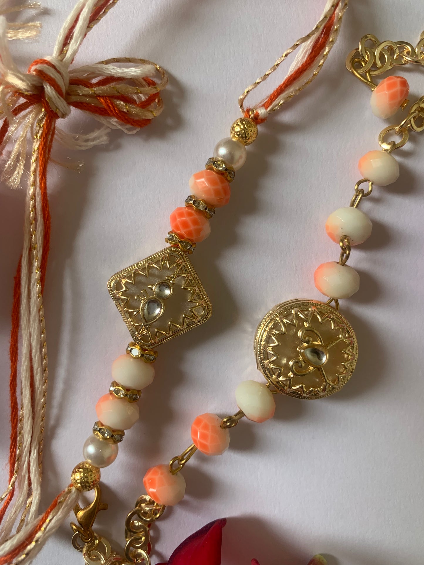 Premium Designer Bhai Bhabhi Rakhi Jodi | Gold Kundan Pearl Rakhi Set | Handmade Raksha Bandhan Gift