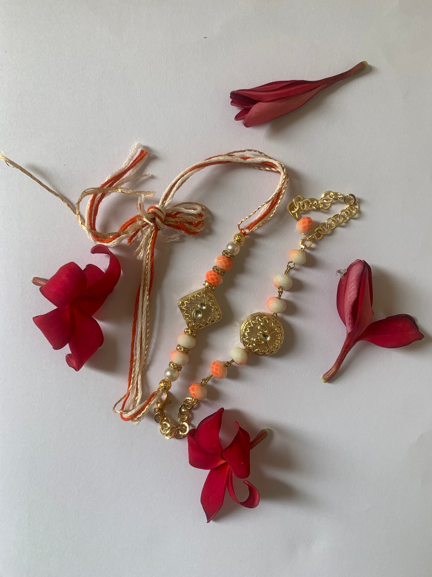 Premium Designer Bhai Bhabhi Rakhi Jodi | Gold Kundan Pearl Rakhi Set | Handmade Raksha Bandhan Gift