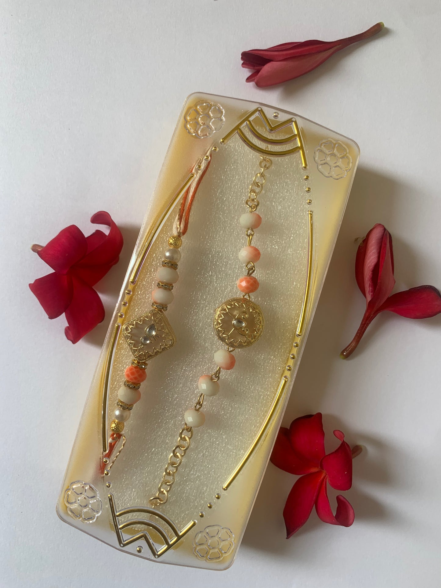 Premium Designer Bhai Bhabhi Rakhi Jodi | Gold Kundan Pearl Rakhi Set | Handmade Raksha Bandhan Gift