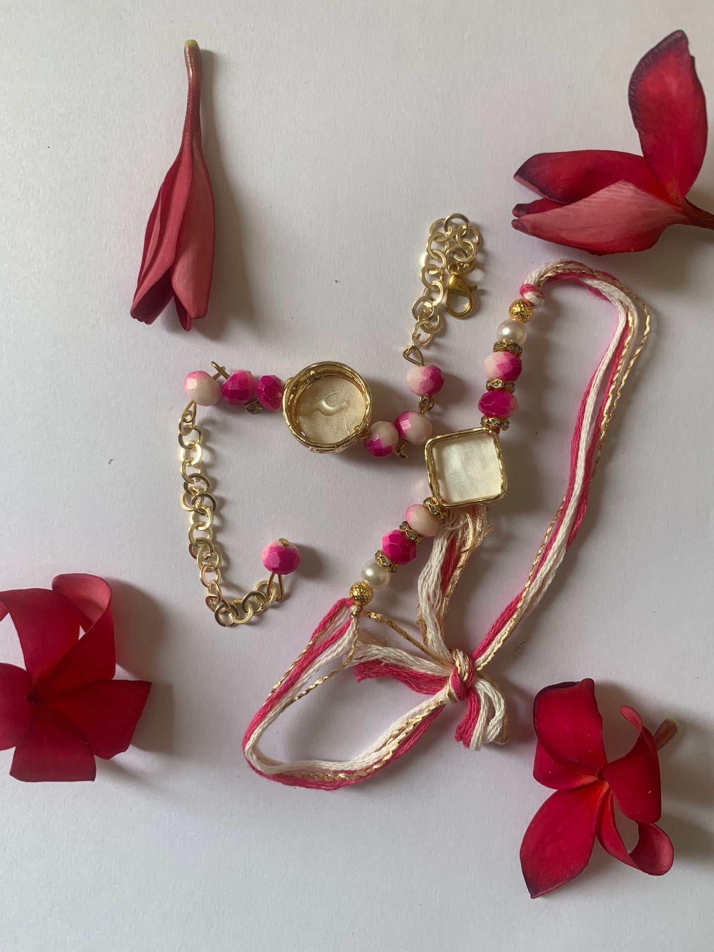 Premium Pink Designer Bhai Bhabhi Rakhi Jodi | Luxury Pearl & Gold Rakhi Set | Raksha Bandhan Gift