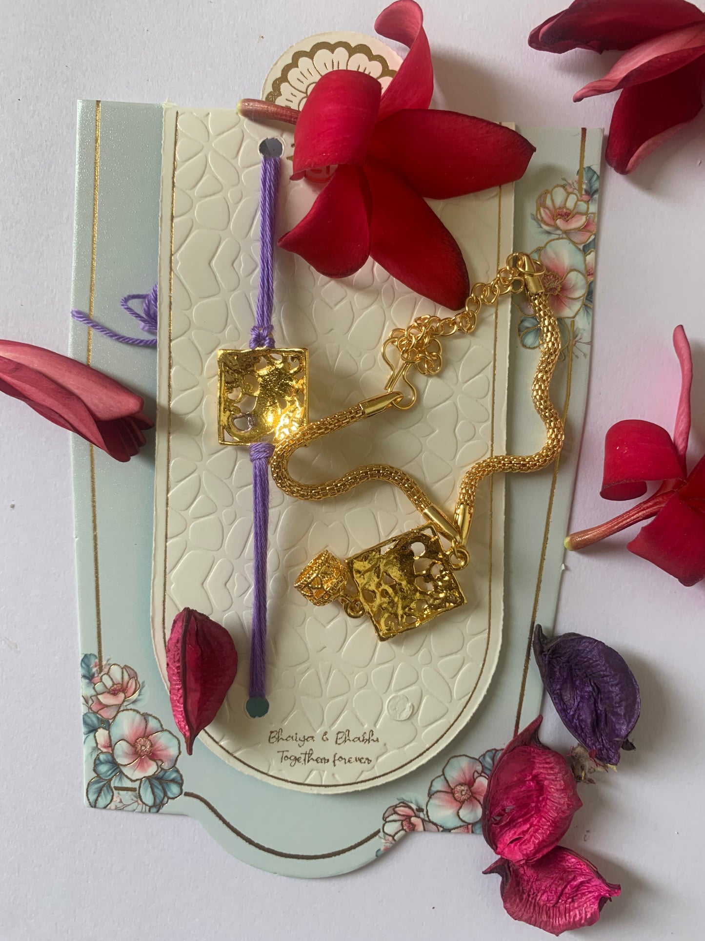Royal Lavender Bhai Bhabhi Rakhi Jodi | Premium Gold Finish Lumba Rakhi Set with Jhumki | Raksha Bandhan Special