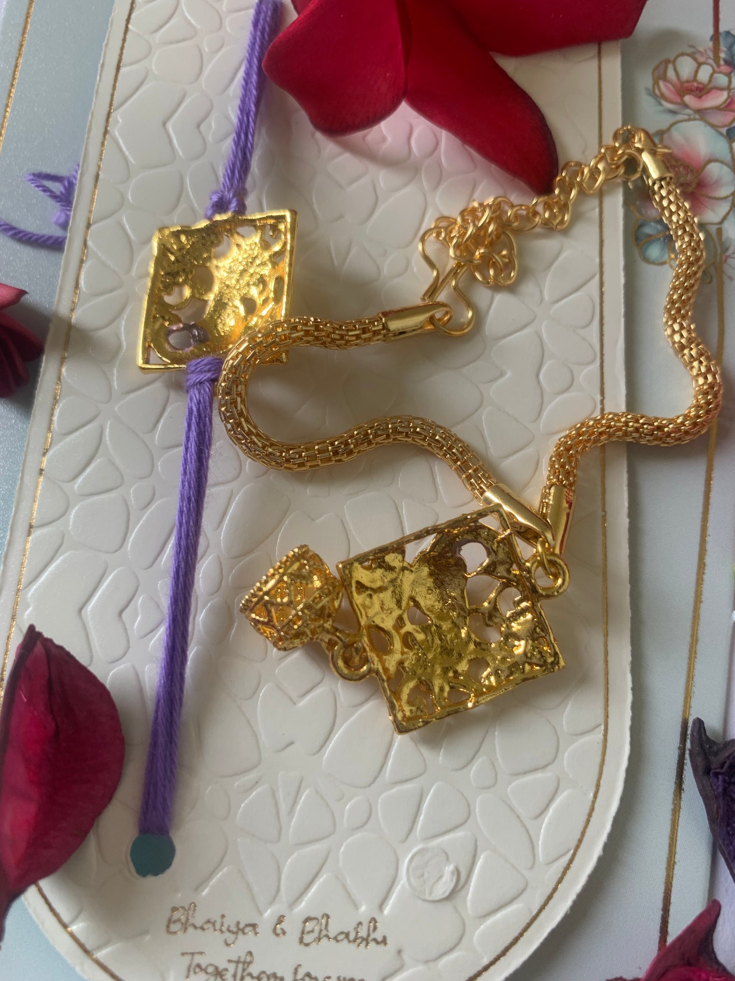 Royal Lavender Bhai Bhabhi Rakhi Jodi | Premium Gold Finish Lumba Rakhi Set with Jhumki | Raksha Bandhan Special