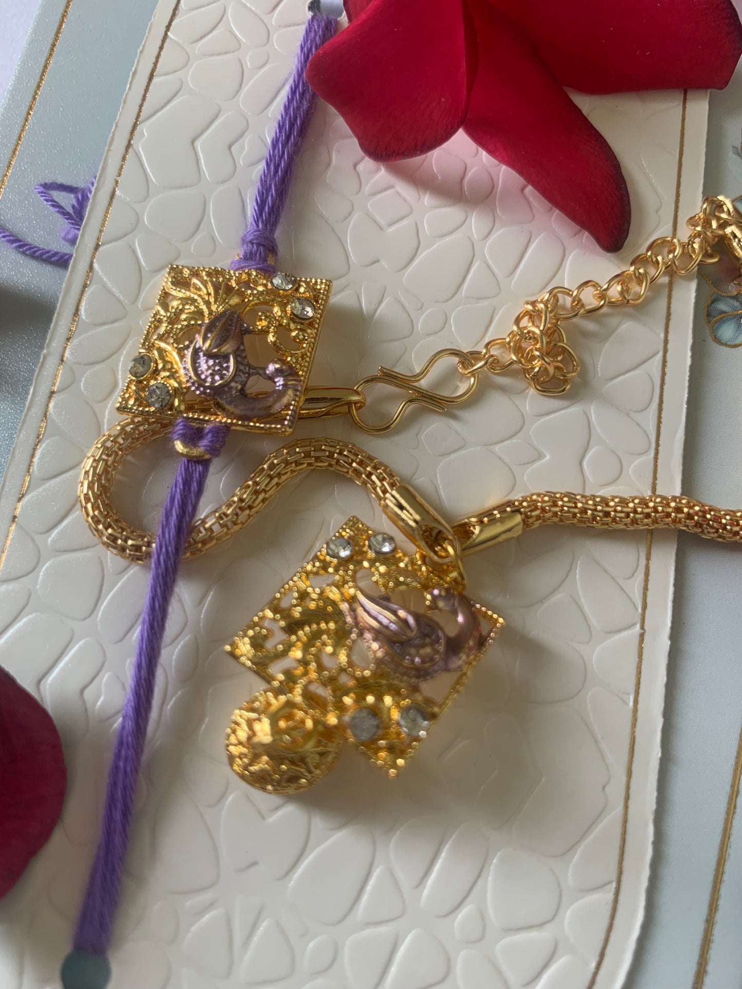 Royal Lavender Bhai Bhabhi Rakhi Jodi | Premium Gold Finish Lumba Rakhi Set with Jhumki | Raksha Bandhan Special