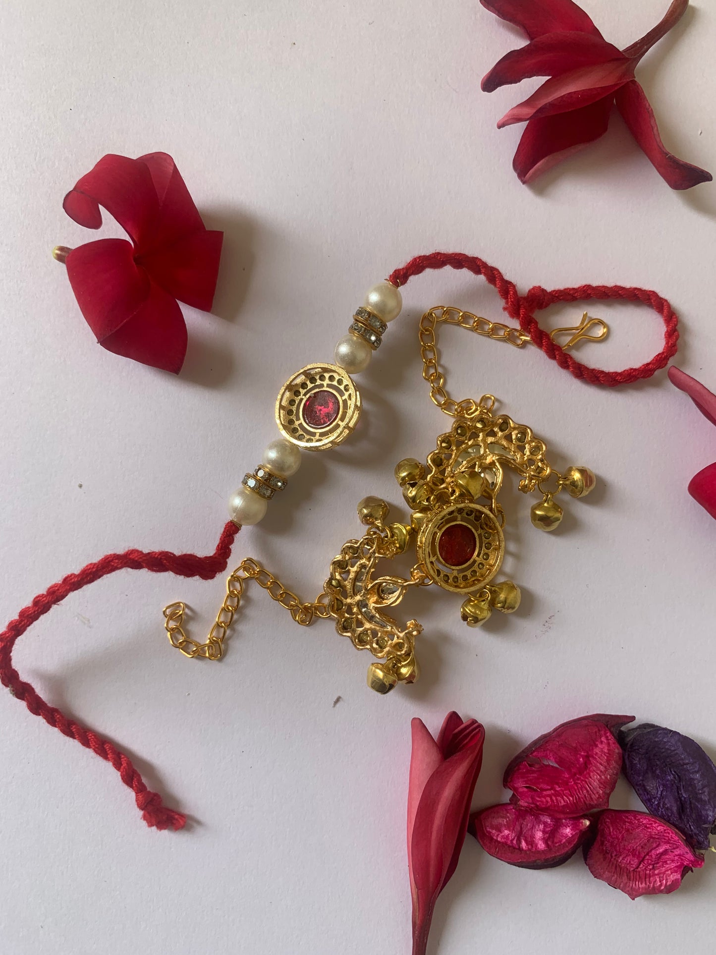 Divine Om Bhai Bhabhi Rakhi Jodi | Premium Pearl & Crescent Lumba Rakhi Set | Raksha Bandhan Special
