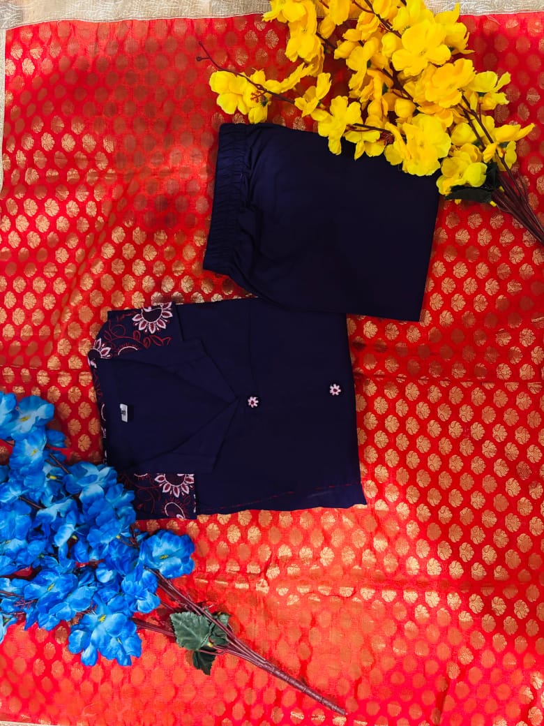 Premium Cotton A-Line Kurti Set(deep navy blue)