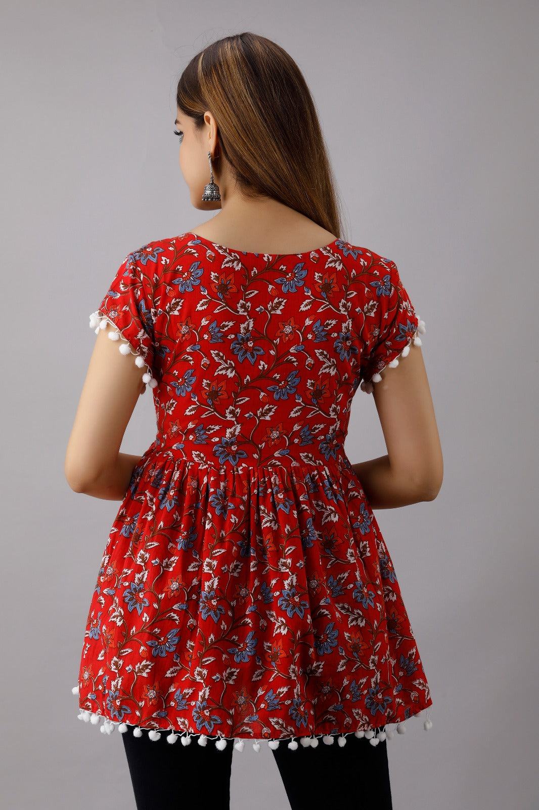 COTTON RED & WHITE PRINTED TOP