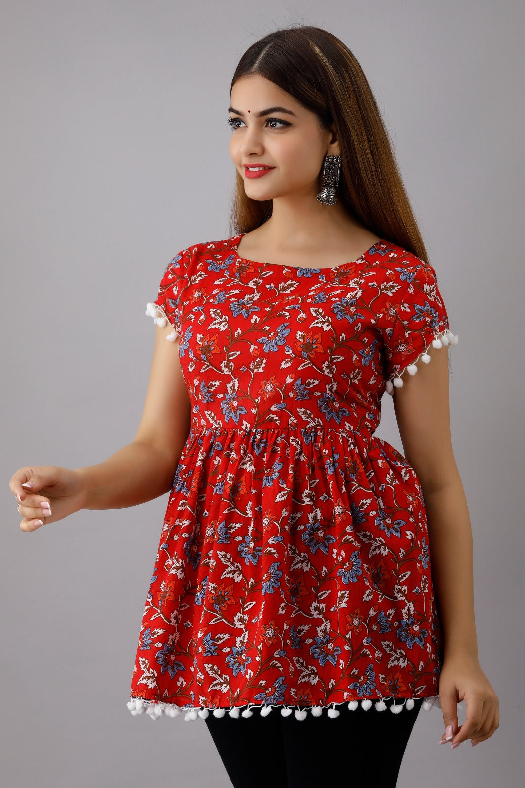 COTTON RED & WHITE PRINTED TOP