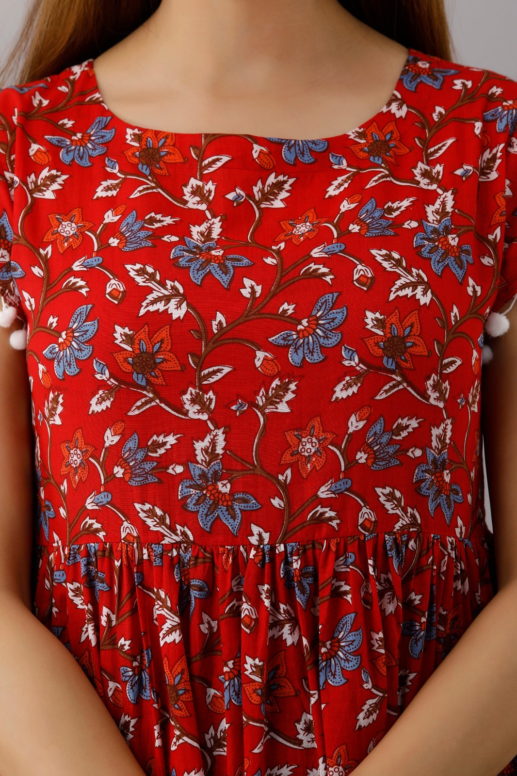 COTTON RED & WHITE PRINTED TOP