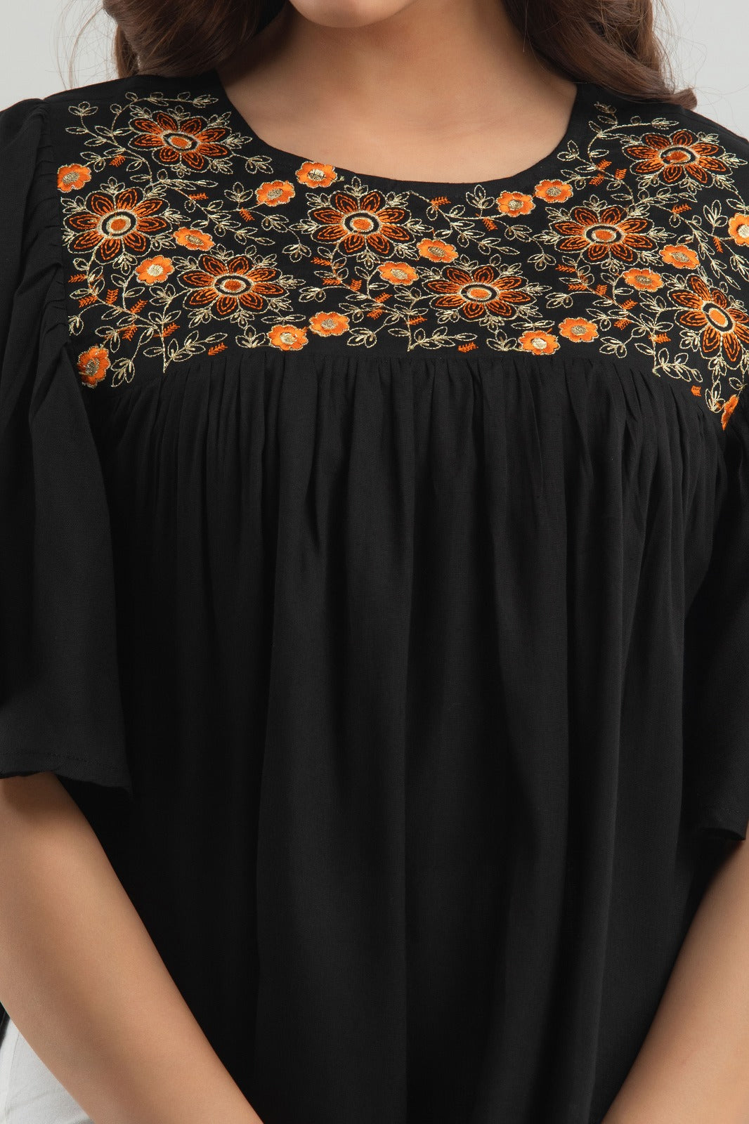 RAYON BLACK  & ORANGE PRINTED TUNIC (TMR008)