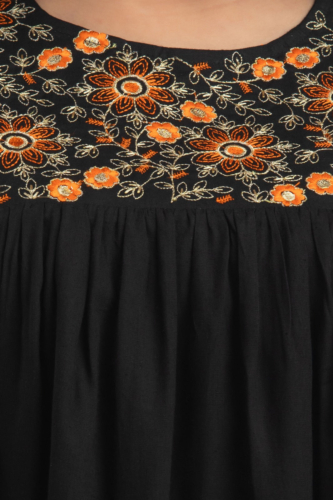 RAYON BLACK  & ORANGE PRINTED TUNIC (TMR008)