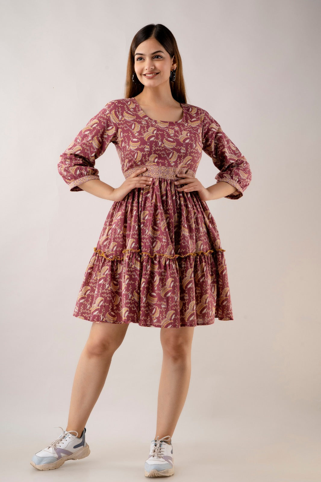 COTTON MAROON & ORANGE  PRINTED STYLISH FROCK (TMR010)