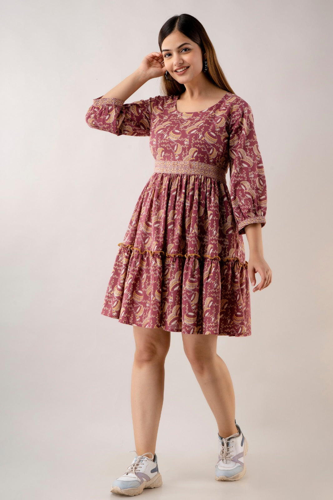 COTTON MAROON & ORANGE  PRINTED STYLISH FROCK (TMR010)