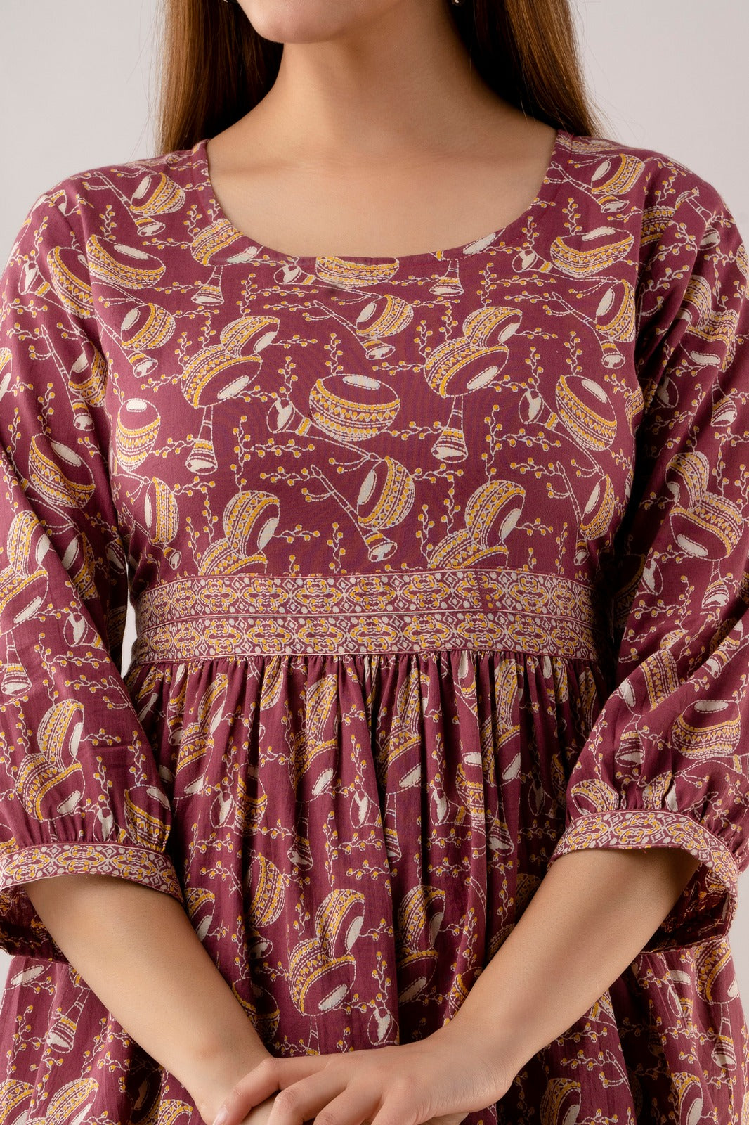 COTTON MAROON & ORANGE  PRINTED STYLISH FROCK (TMR010)