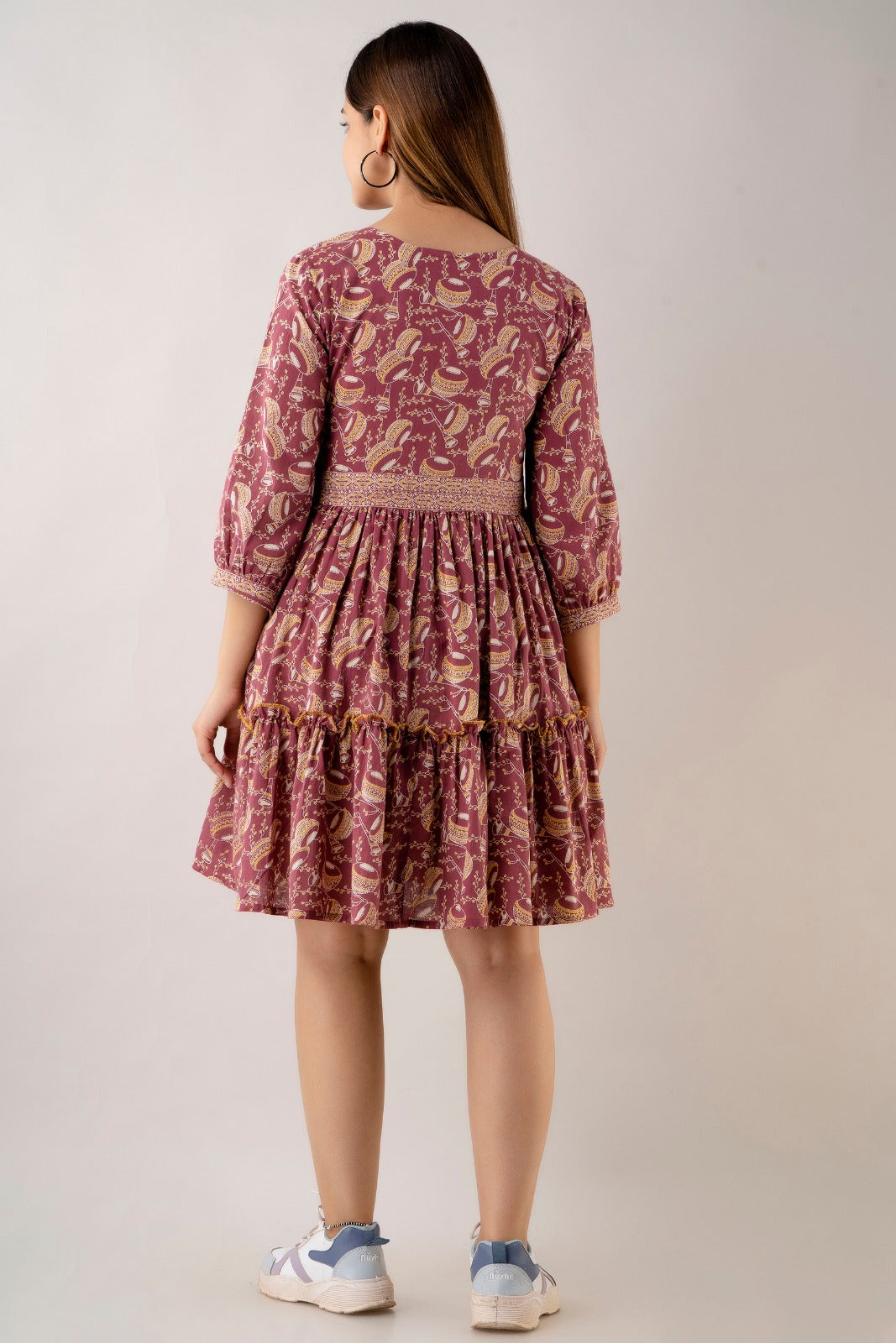 COTTON MAROON & ORANGE  PRINTED STYLISH FROCK (TMR010)