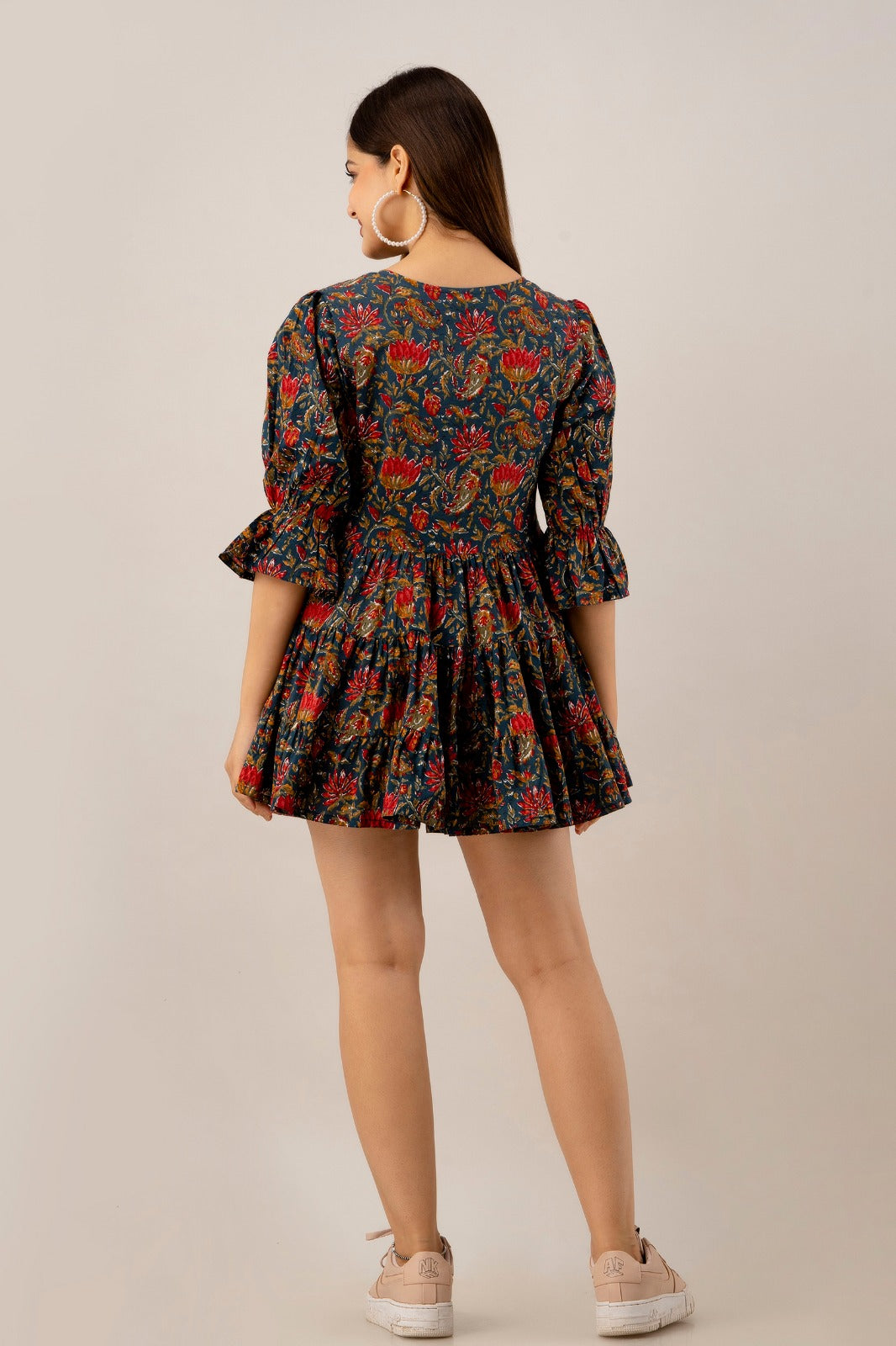 COTTON DARK GREEN & RED PRINTED FROCK (TMR006)