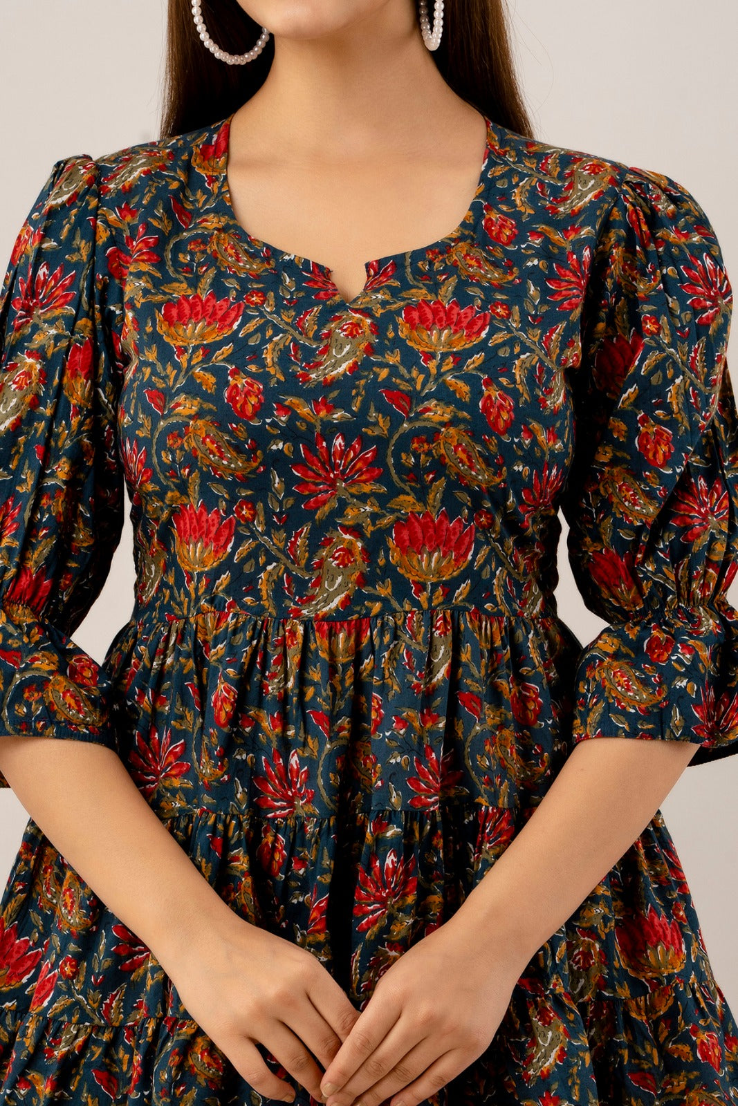 COTTON DARK GREEN & RED PRINTED FROCK (TMR006)