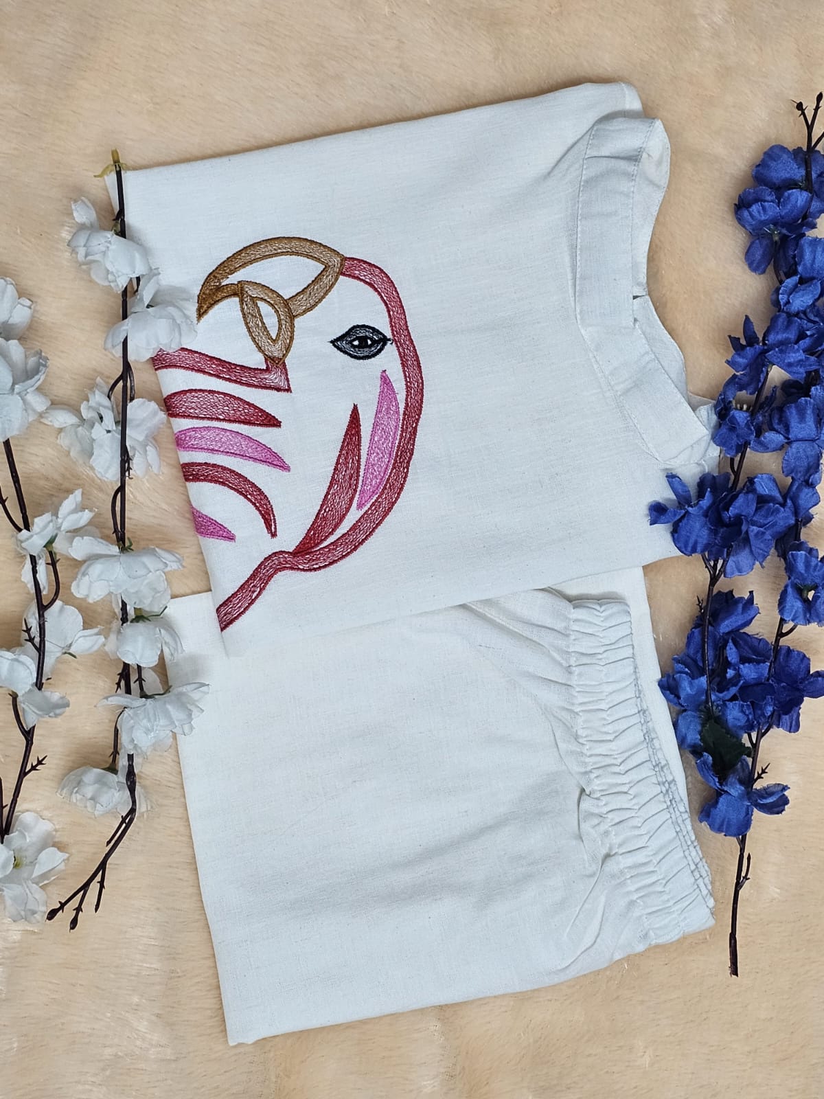 Embroidery cotton flex with plazzo (red)