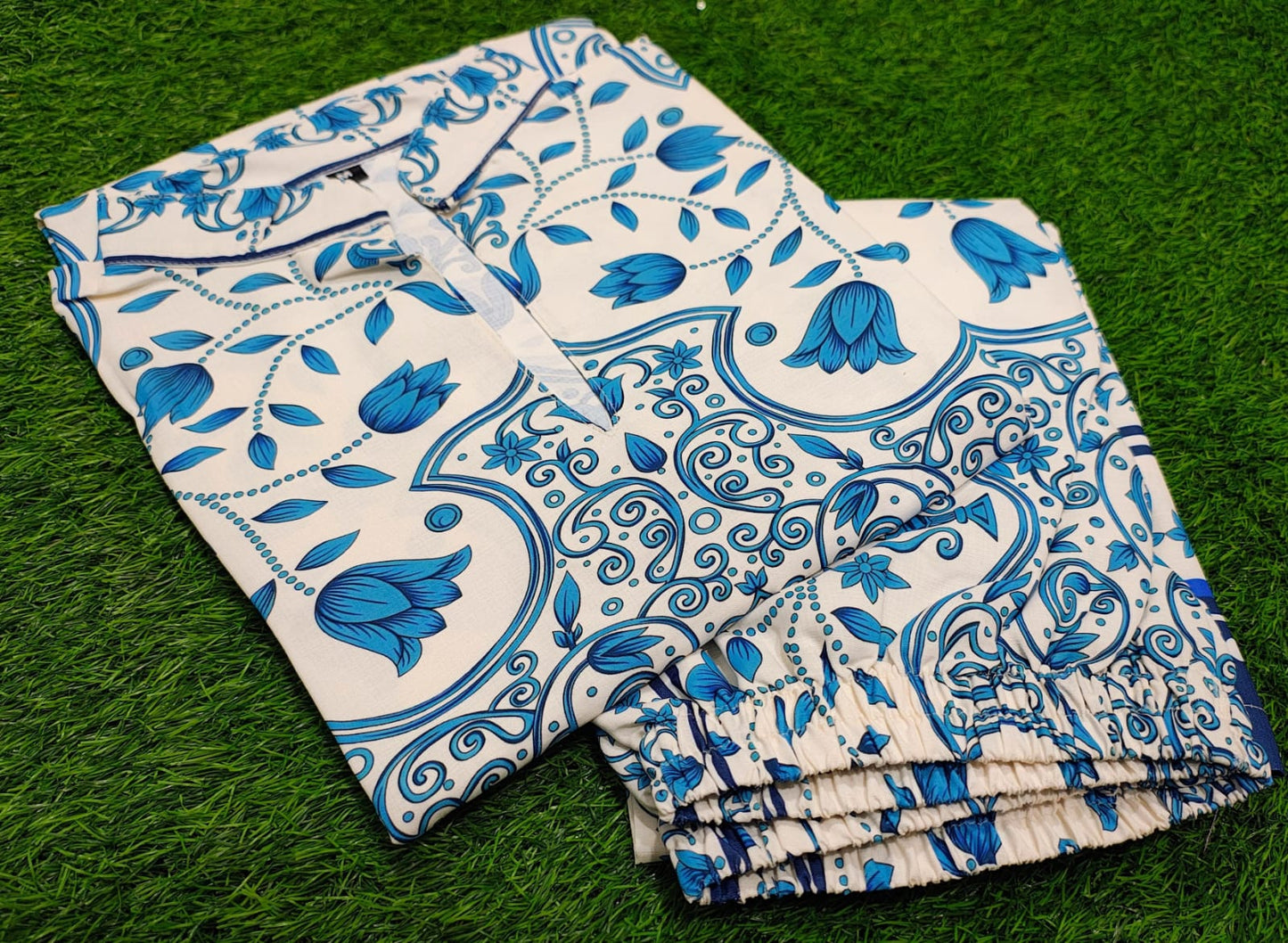 🌻 Sunflower Bloom – Floral Printed Co-Ord Set 🌻 (Blue)