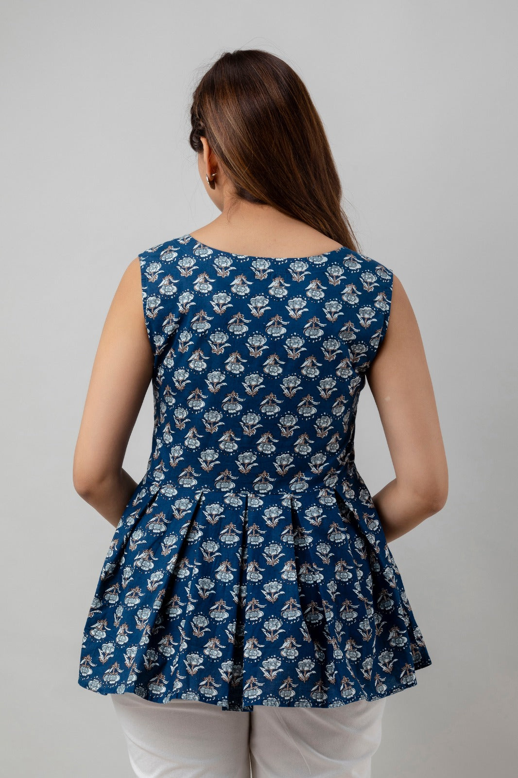 COTTON BLUE & WHITE PRINTED TOP (TMR004)