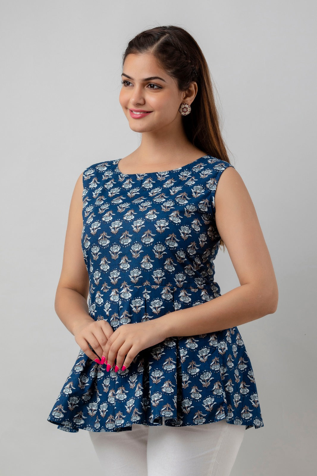 COTTON BLUE & WHITE PRINTED TOP (TMR004)