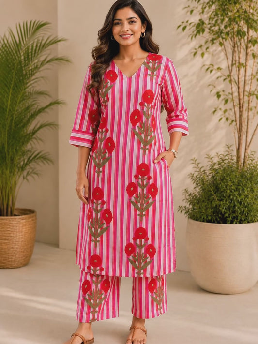 Pink Floral Pure Cotton Co-Ord Set